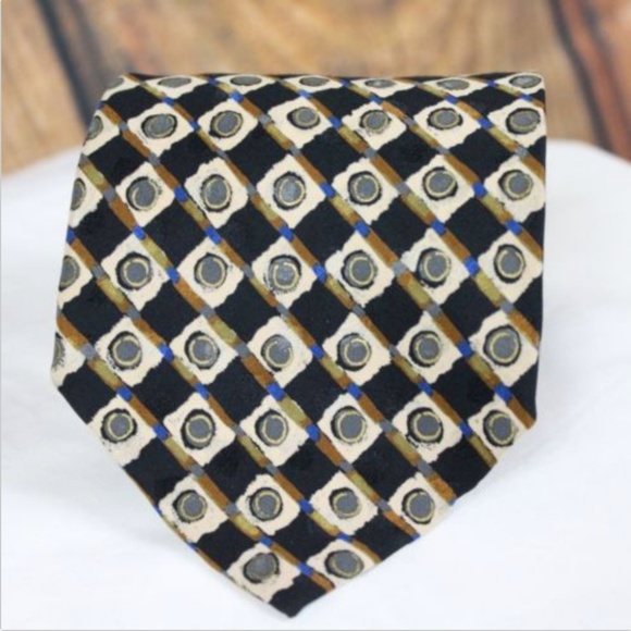 BRIONI Men's 100% Silk Neck Tie Geometric Black - Picture 6 of 7
